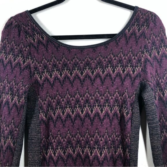 Free People Cozy Cabin Metallic Sweater Dress Zig Zag Kint Long Sleeve Medium - Picture 2 of 7